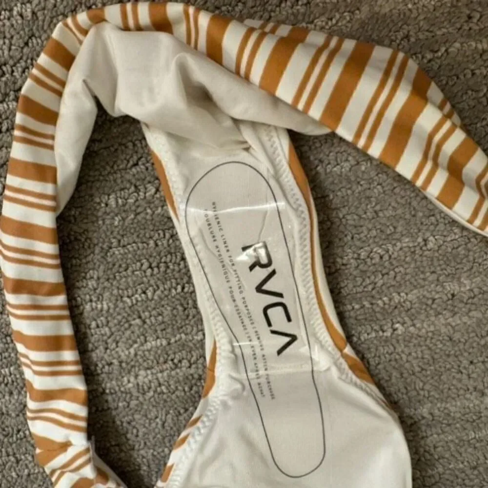 RVCA Tan Striped Medium Hipster Bikini Bottoms NWT - Picture 4 of 7